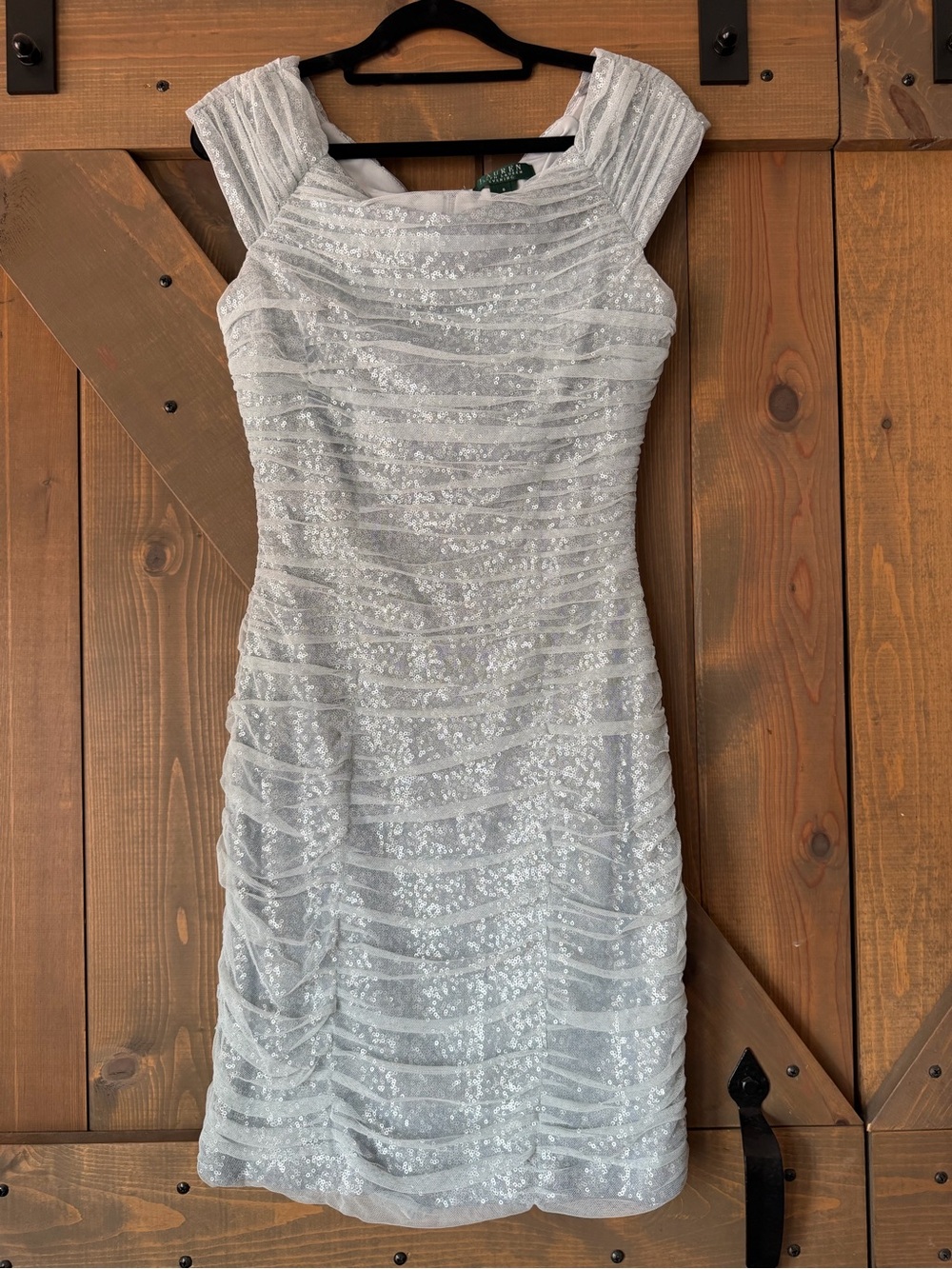 Ralph Lauren White Sequin Ruched Midi Dress